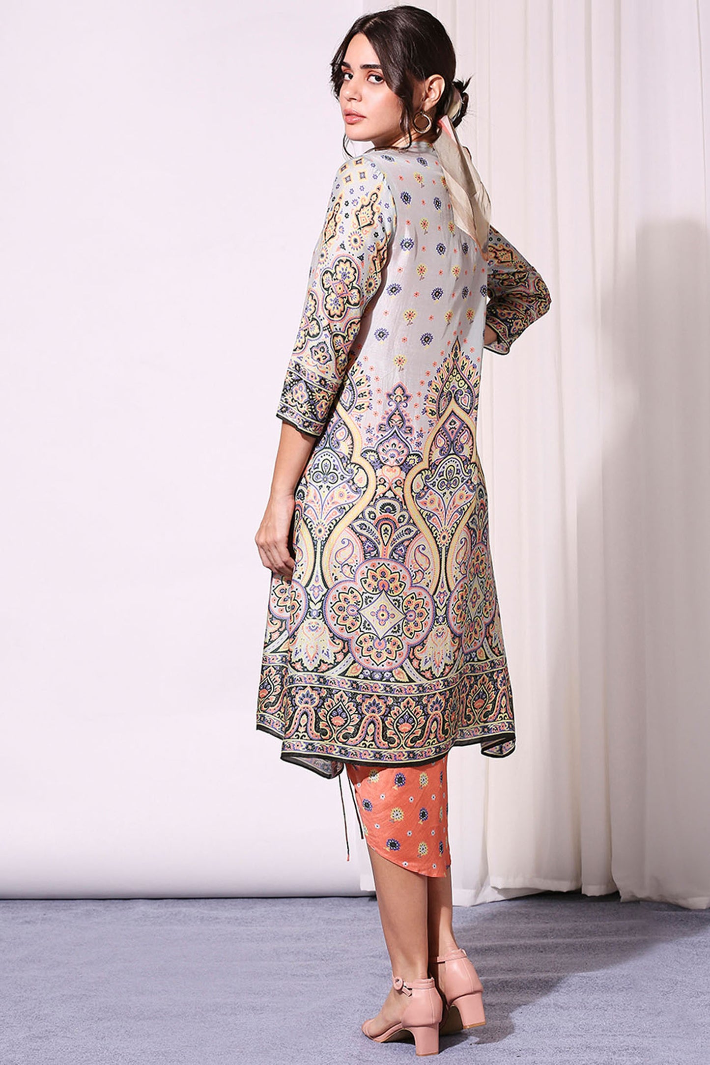 Multi color Cotton Silk Ethnic Pastel Printed Dress And Jacket