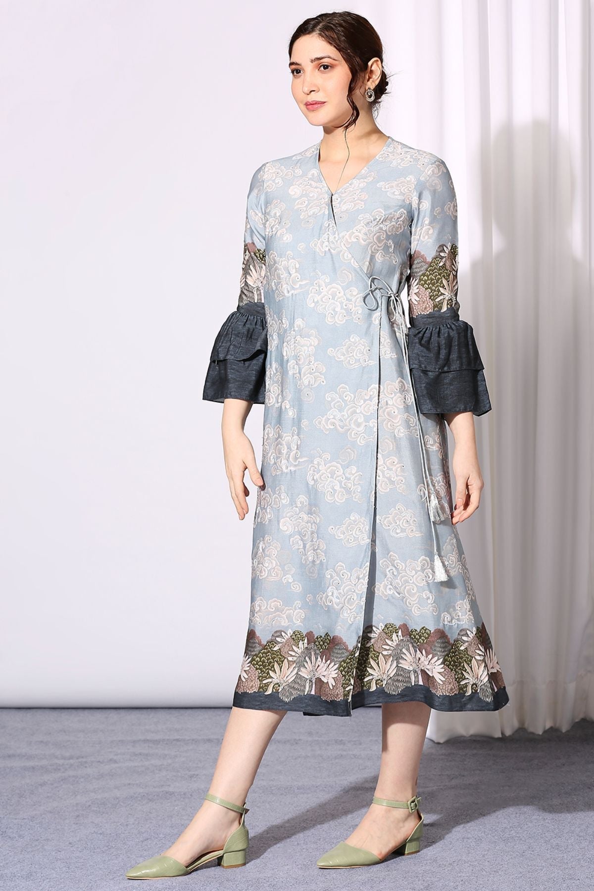 Conversational Overlap Dress With Side Tie-Up