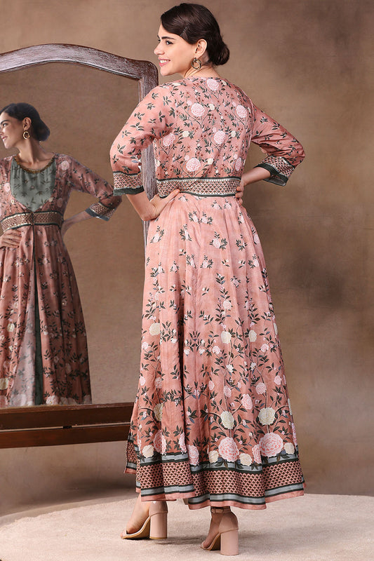 Vintage Trails Printed Two Layered Anarkali Dress