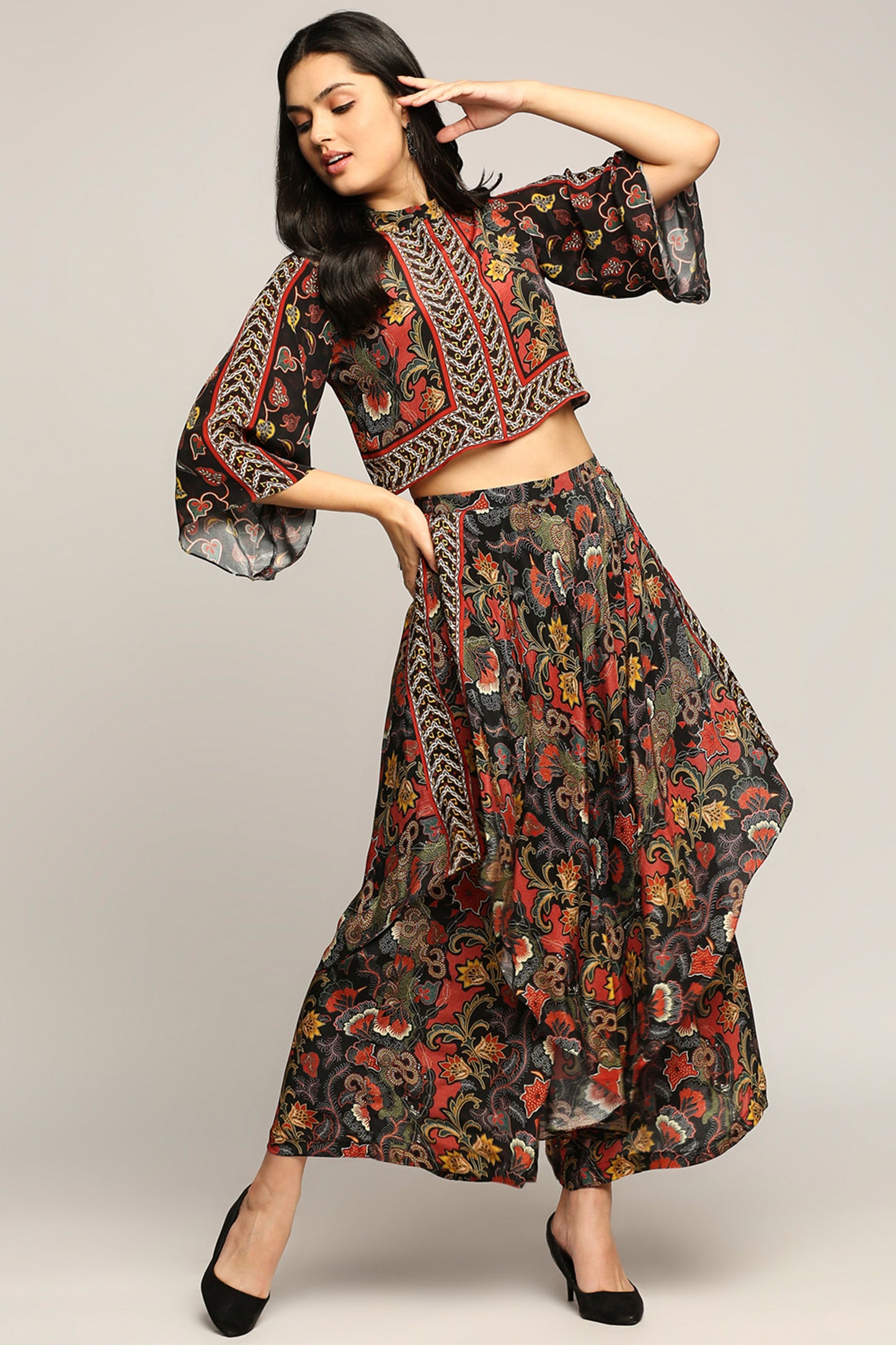 Batik printed top with layered pants