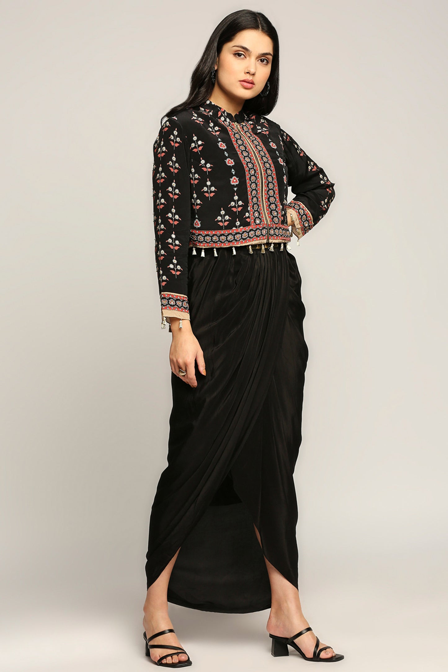 Ethnic folklore printed top with drape skirt