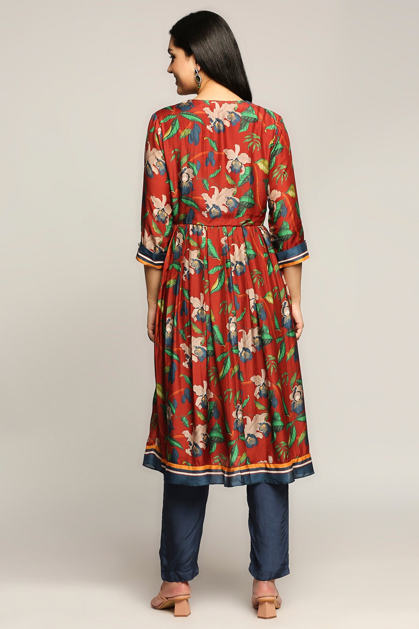Orchid bloom printed flared kurta with pant