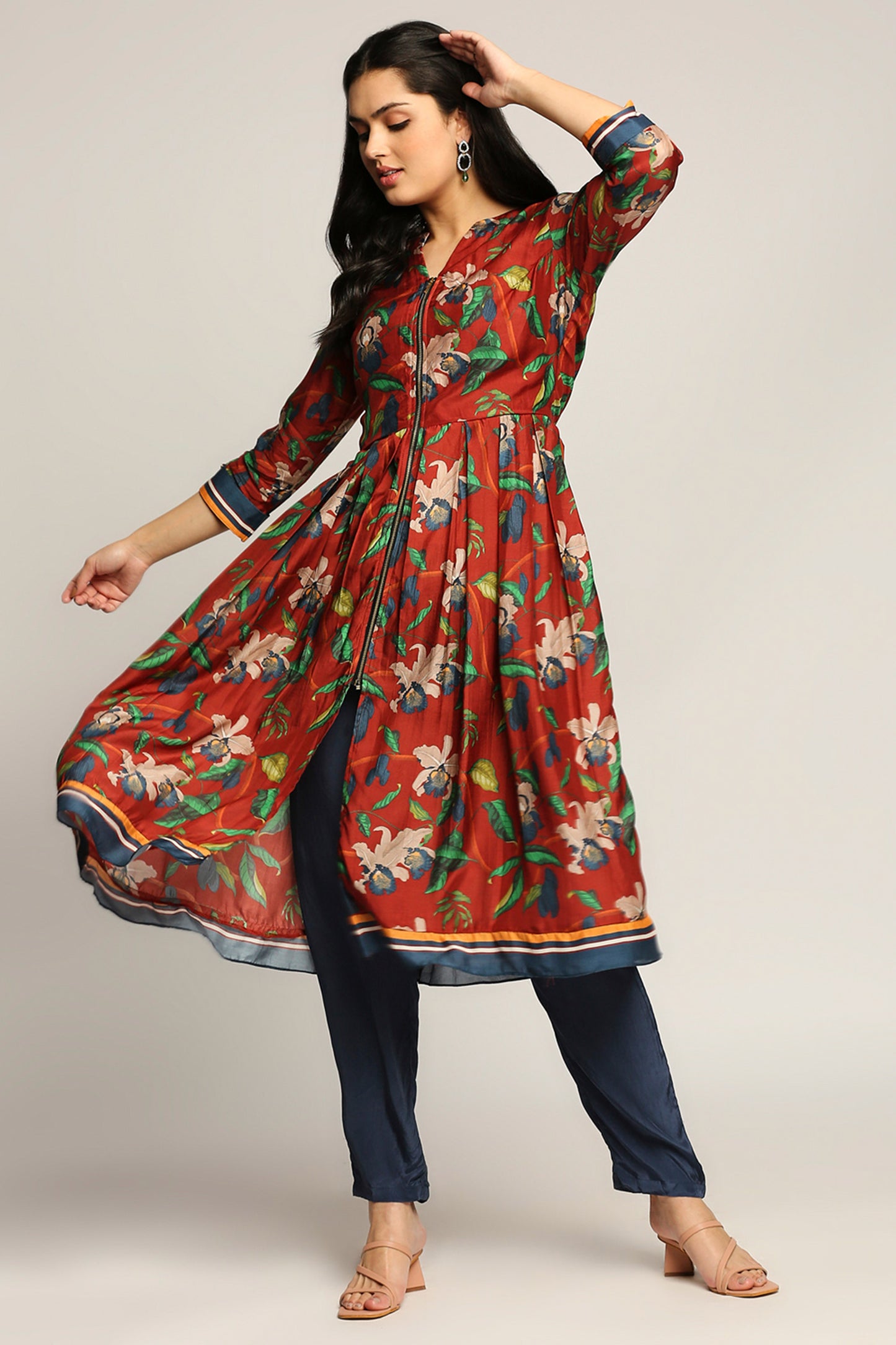 Orchid bloom printed flared kurta with pant