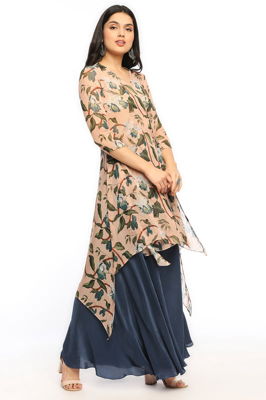 Orchid bloom printed asymmetrical kurta with flared pant