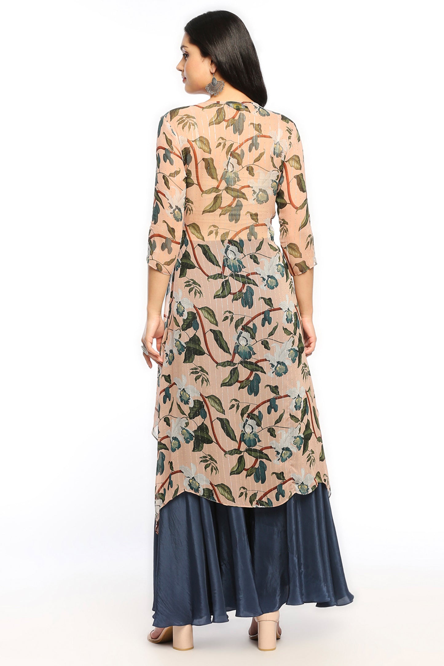 Orchid bloom printed asymmetrical kurta with flared pant
