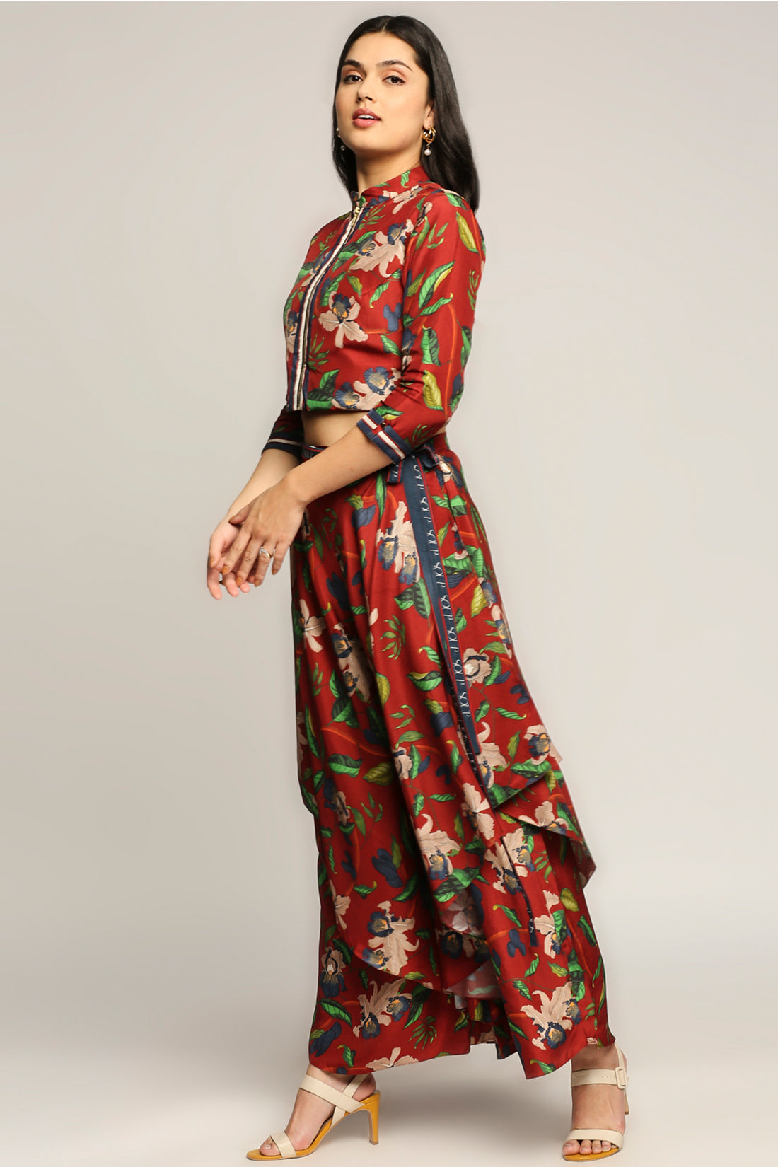 Orchid Bloom Printed Jacket With Layered Pants