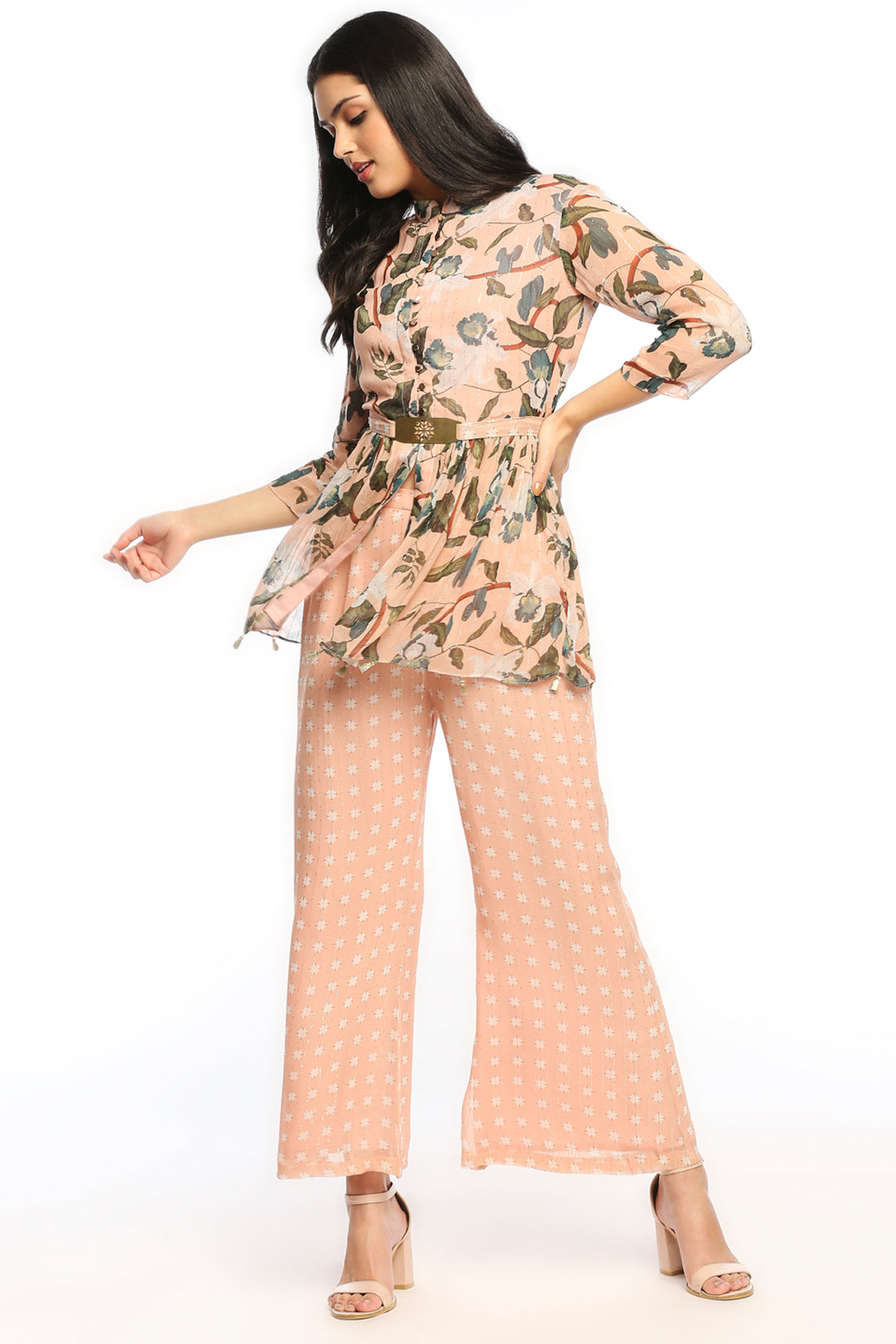 Orchid Bloom Printed Pant Set With Belt