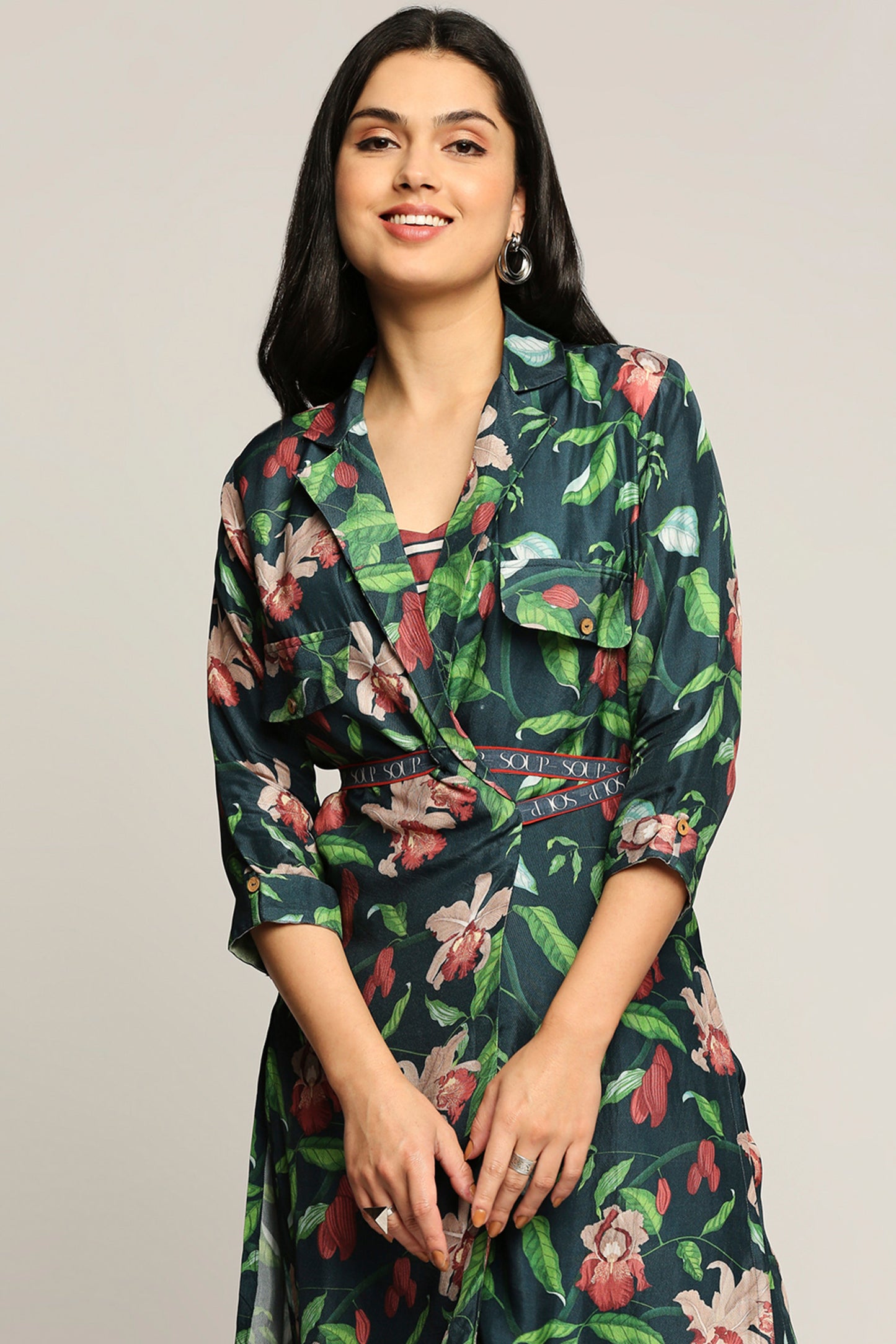 Orchid bloom printed co-ord set with jacket