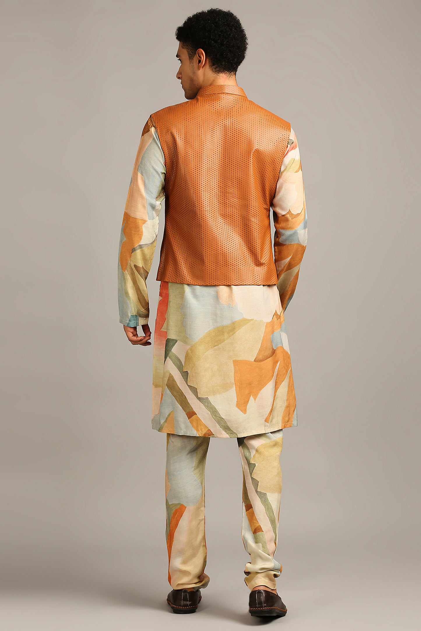 Multi color Conversational printed bundi with kurta set