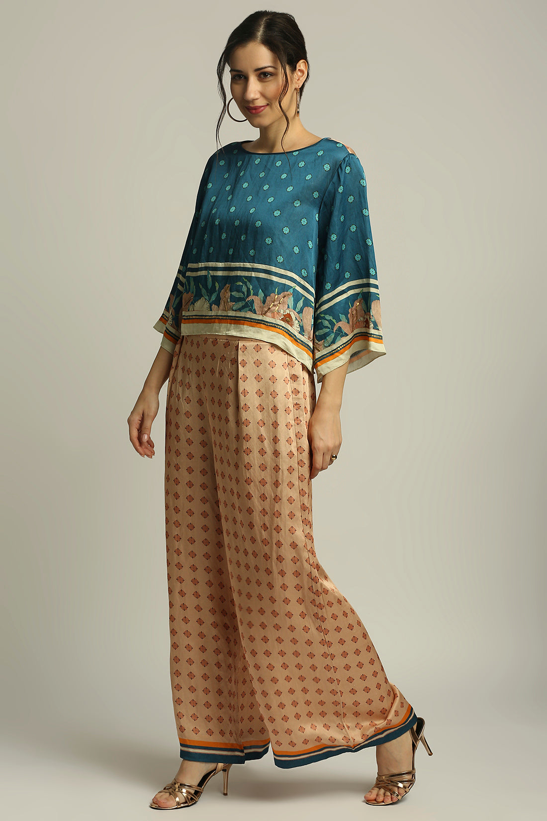 Teal Blue Orchid Bloom Printed Co-Ord Set