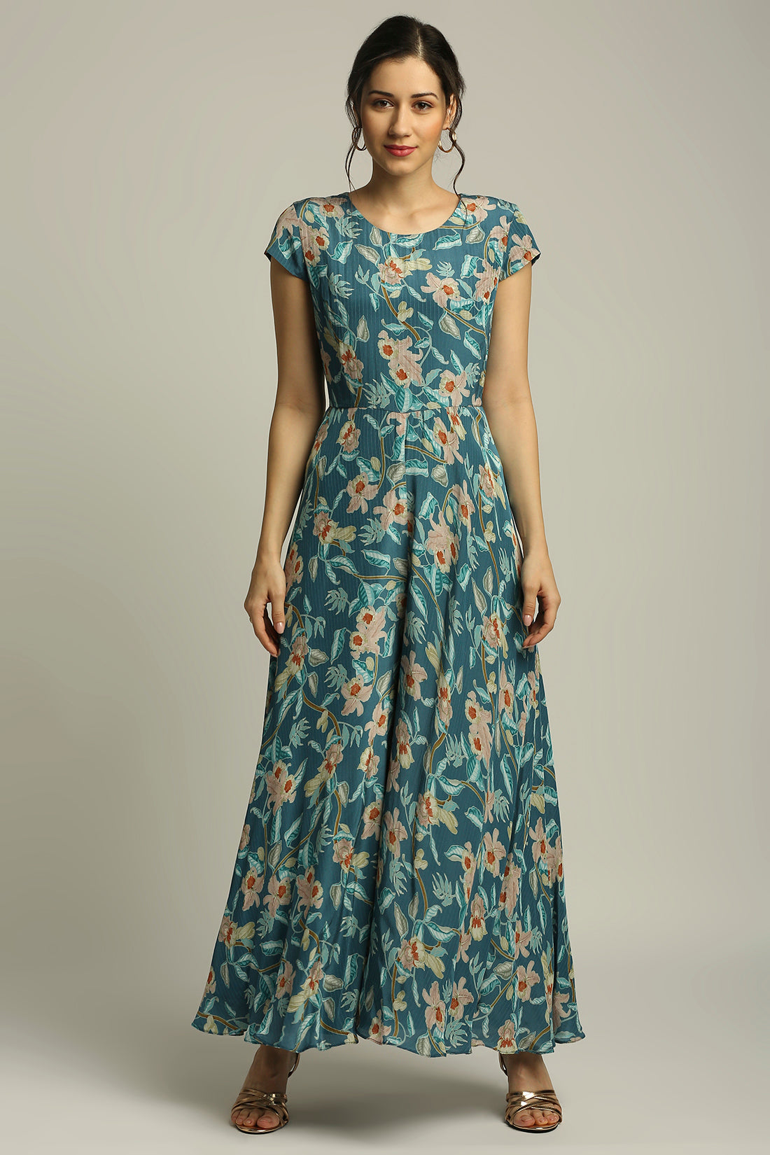 Orchid Bloom Printed Jumpsuit With Overlaped Jacket