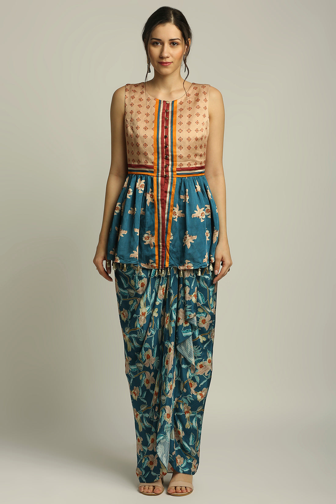 Orchid Bloom Printed Skirt Set With Cape