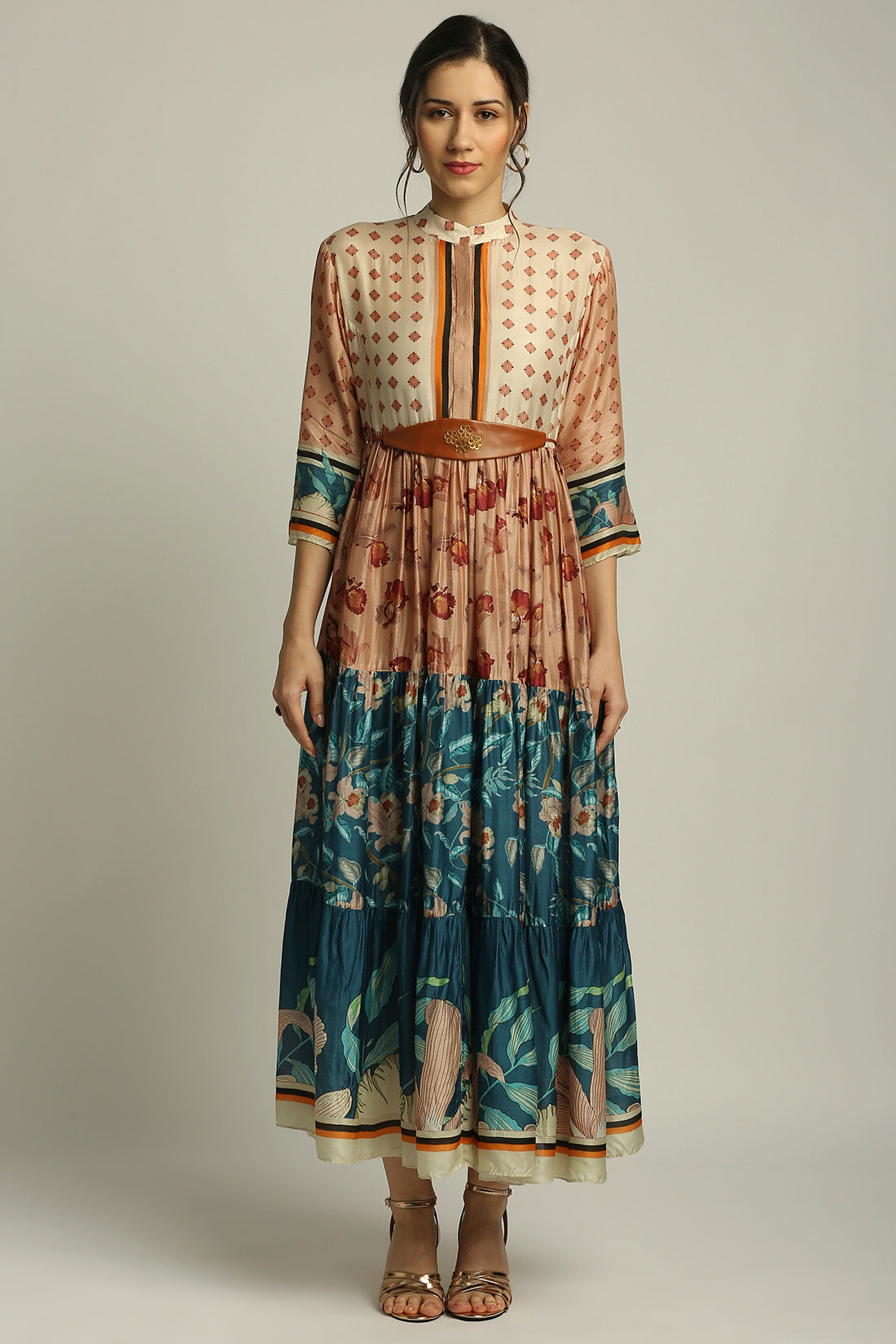 Orchid Bloom Long Tiered Dress With Belt