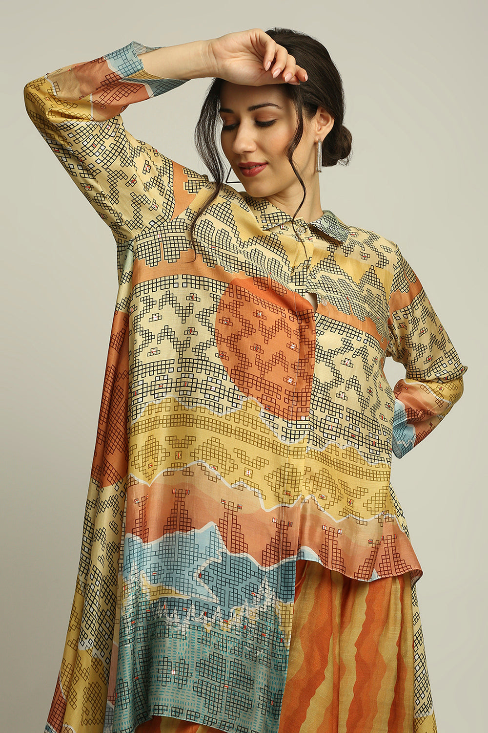 Dune Shadow Printed High-Low Top With Dhoti