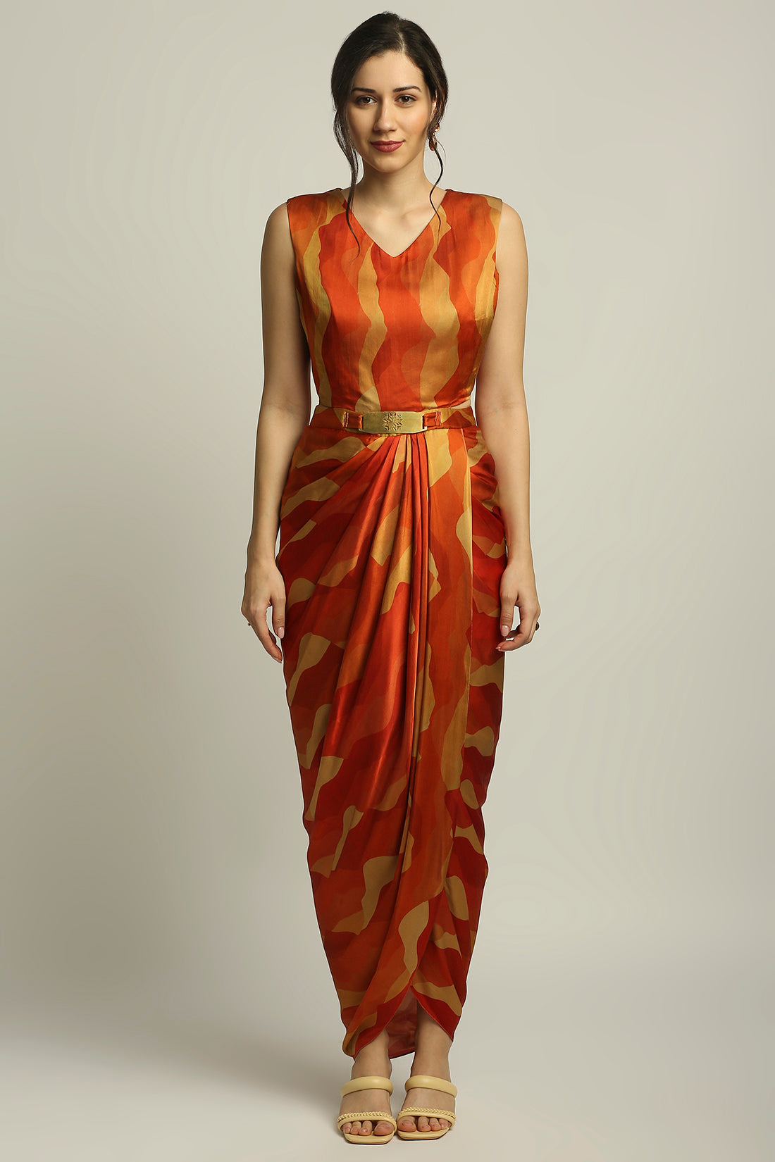 Dune Shadow Printed Drape Dress With Jacket