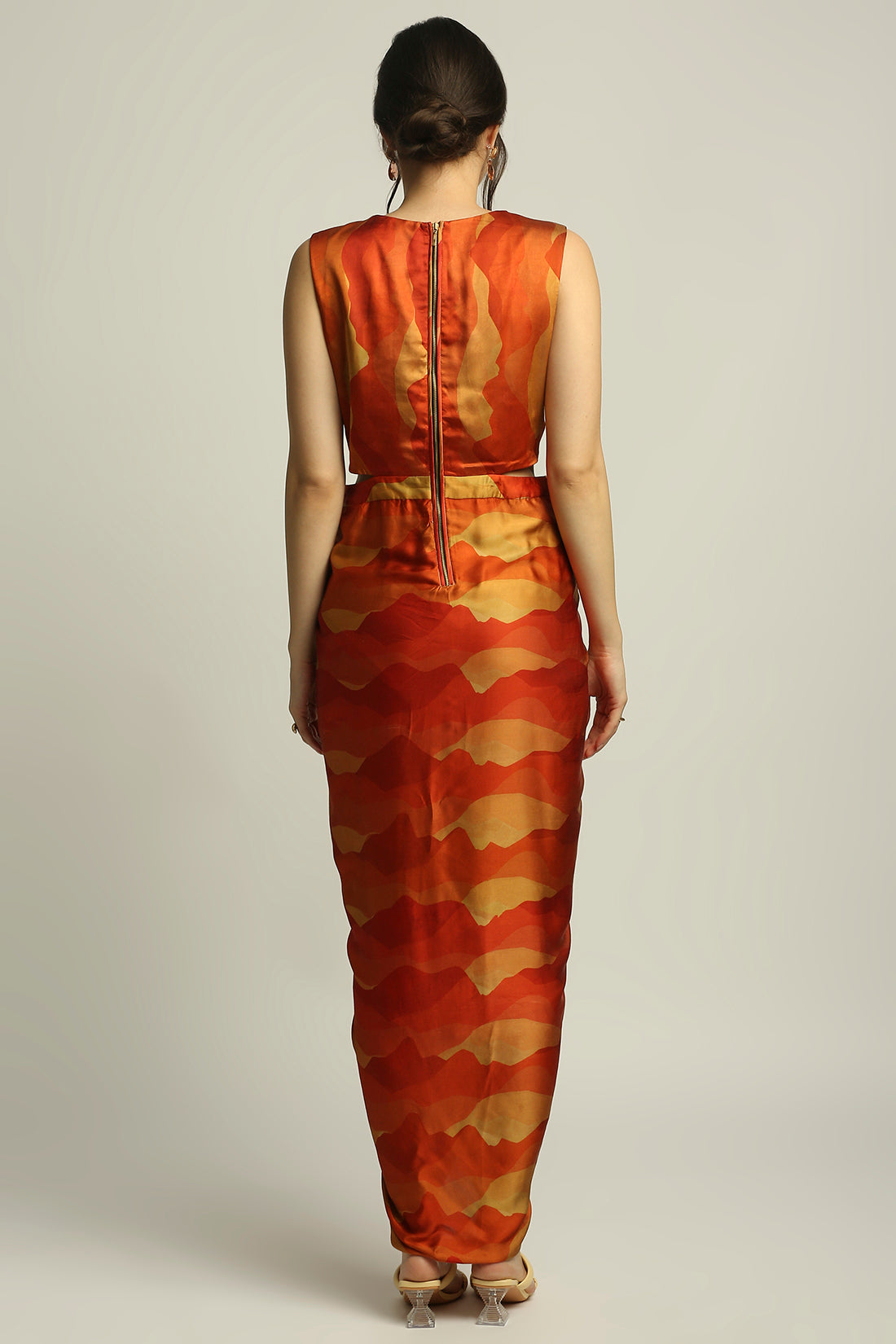 Dune Shadow Printed Drape Dress With Jacket