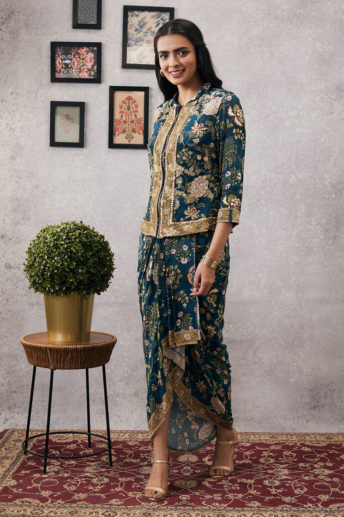 Mehr Printed Drape Dress With Jacket