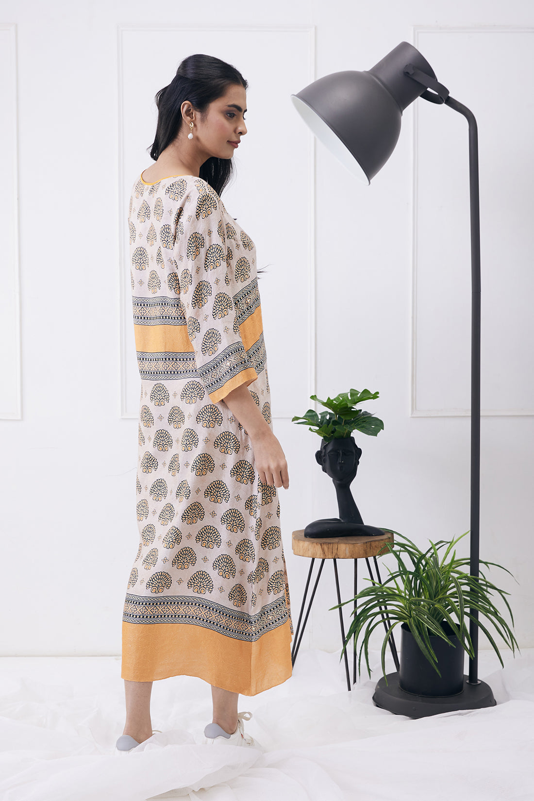 Beige Orange Ela Printed Boxy Dress