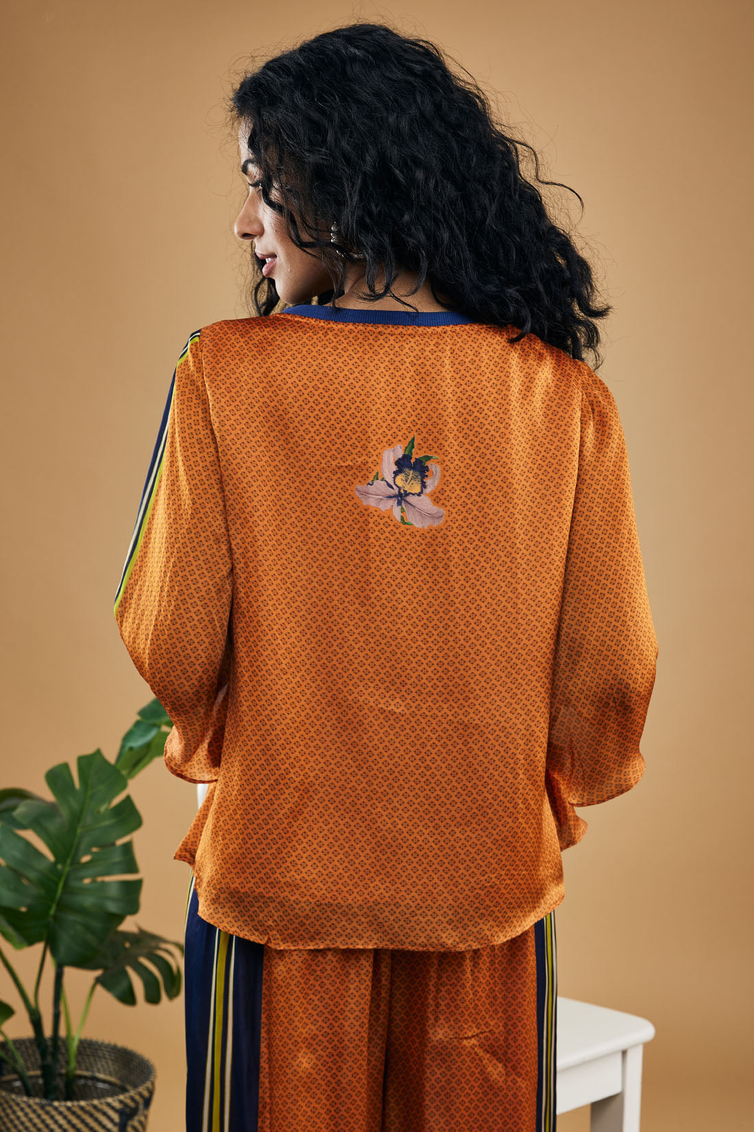 Orange Orchid Bloom Printed Co-Ord Set