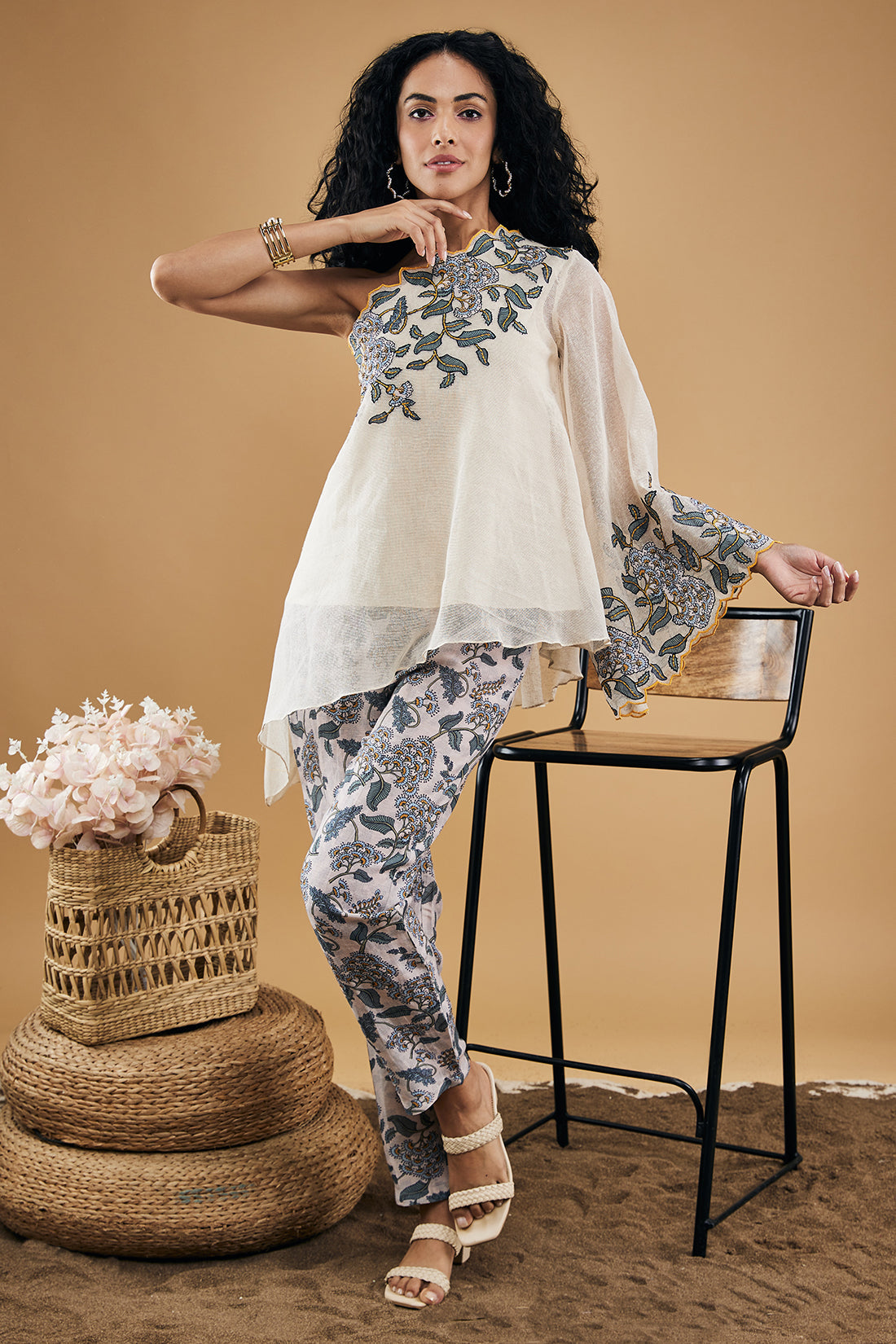 Yasmin Patchwork One-Shoulder Top With Pants