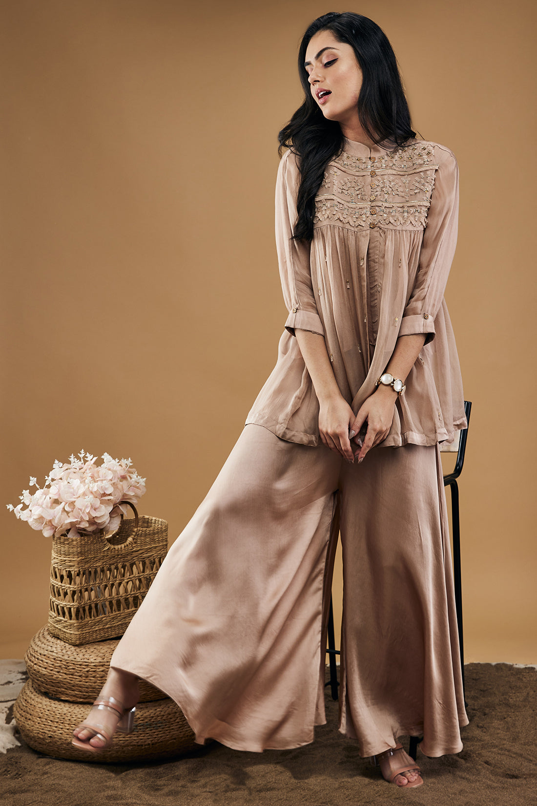 Azra Embellished Top With Flared Pants