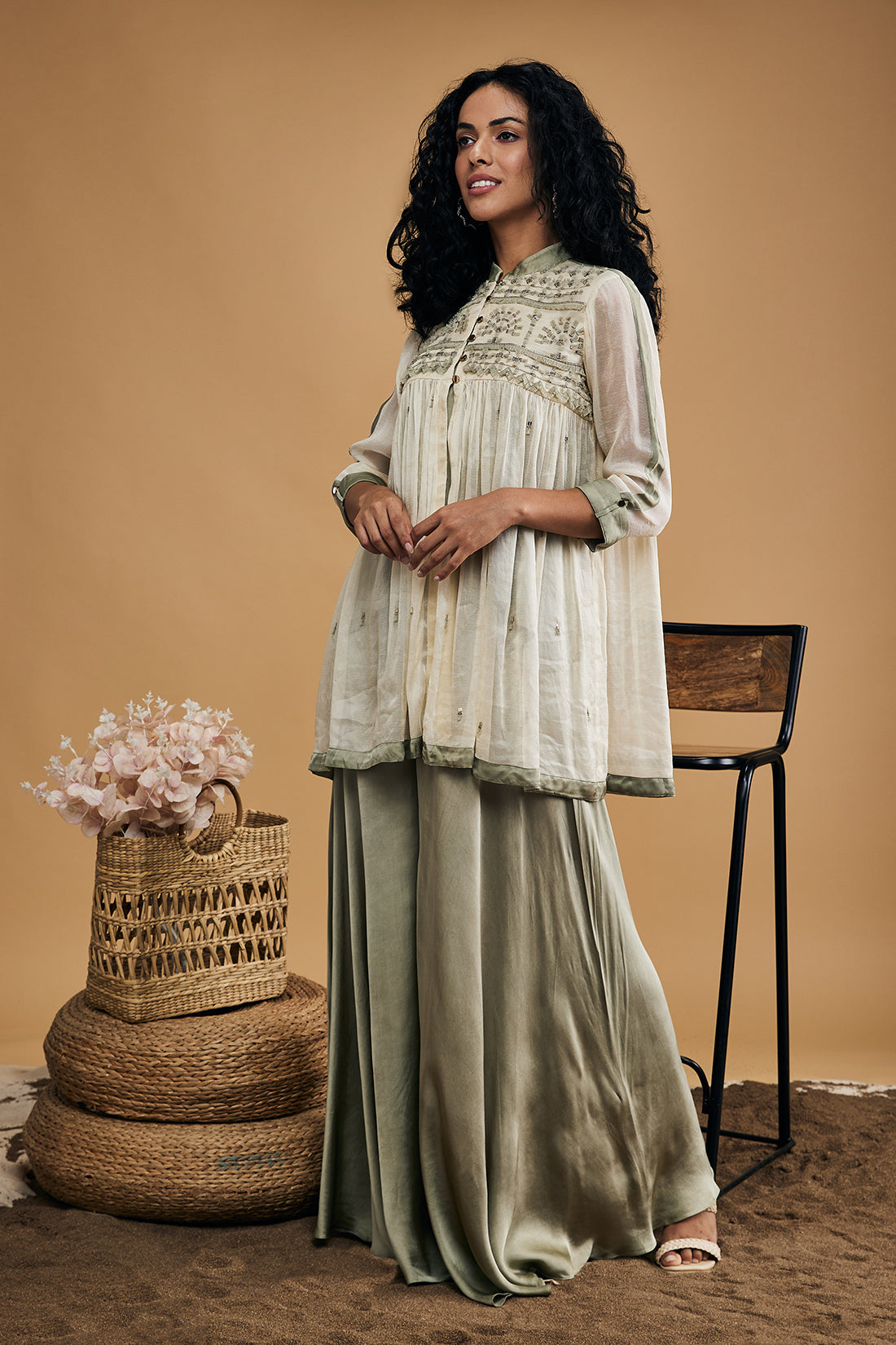 Azra Embellished Top With Flared Pants