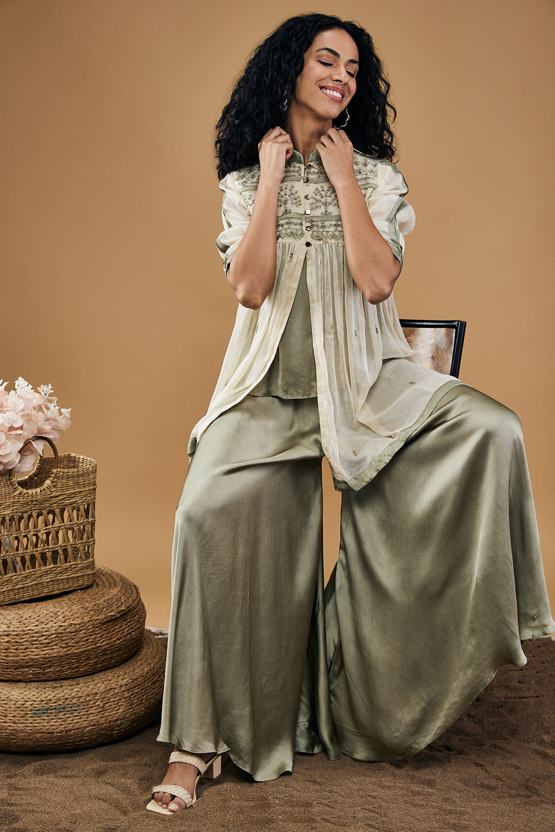 Azra Embellished Top With Flared Pants