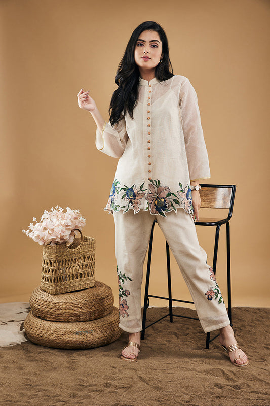 Orchid Bloom Applique Top With Pants