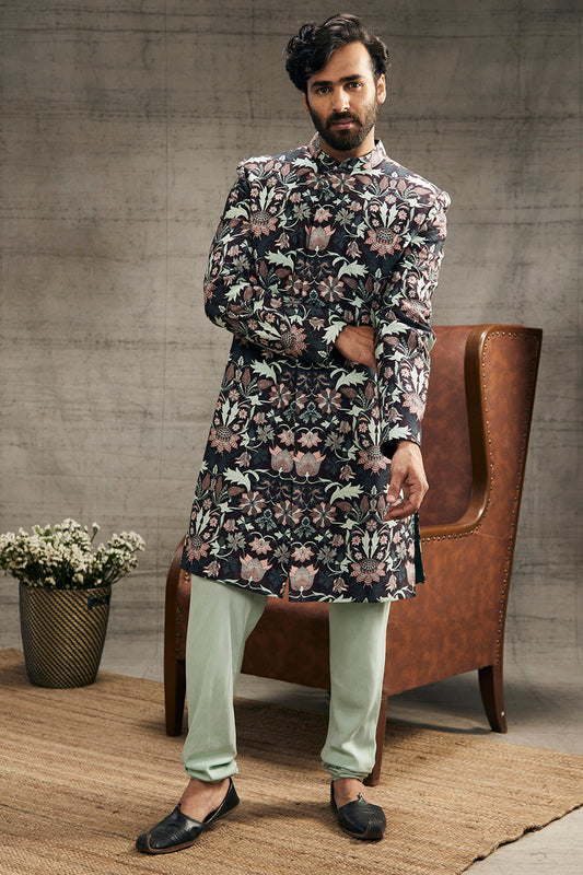 Pastel Floral Printed Sherwani Set
