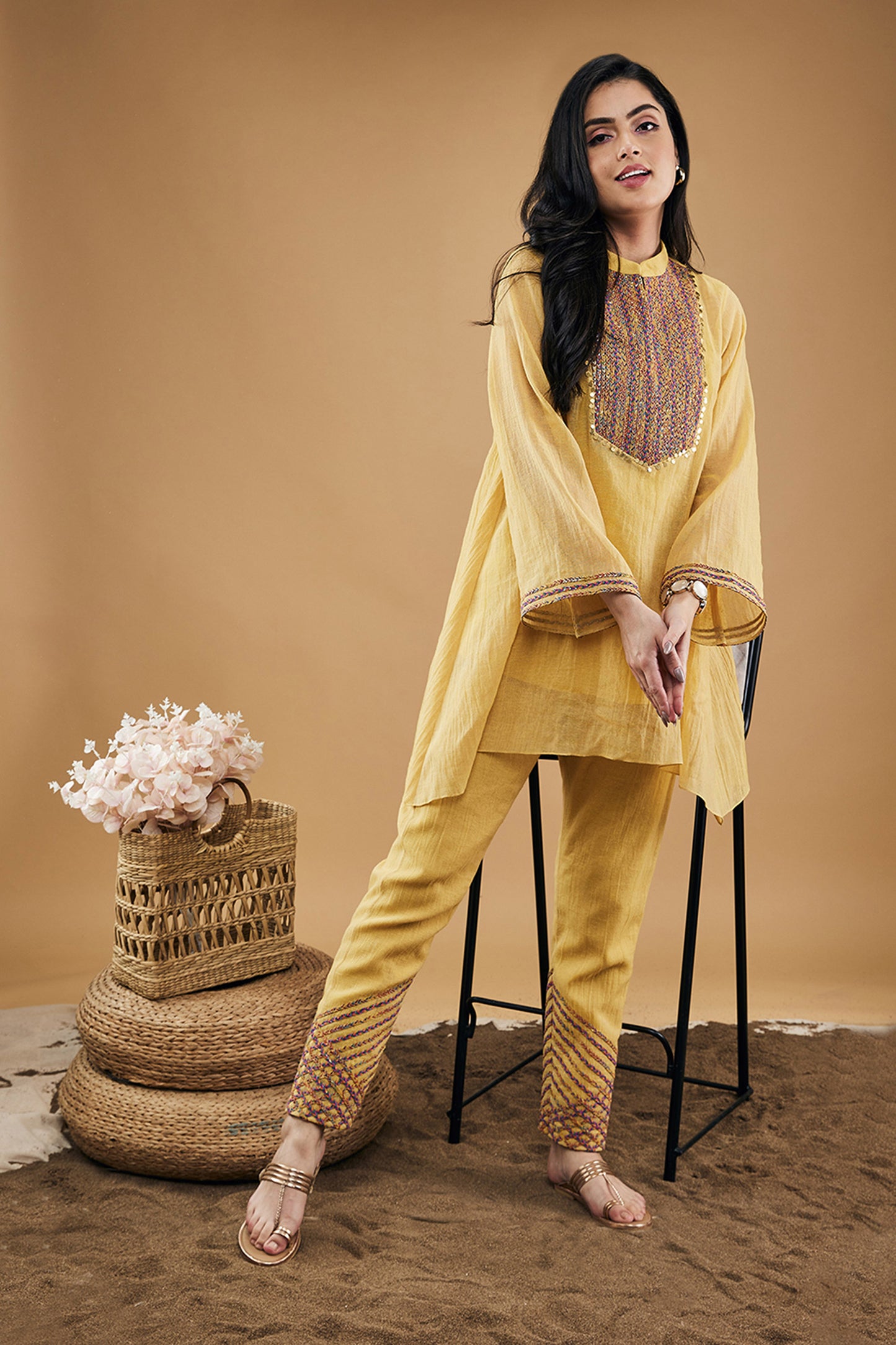 Azra Yellow Embellished Kurta Set