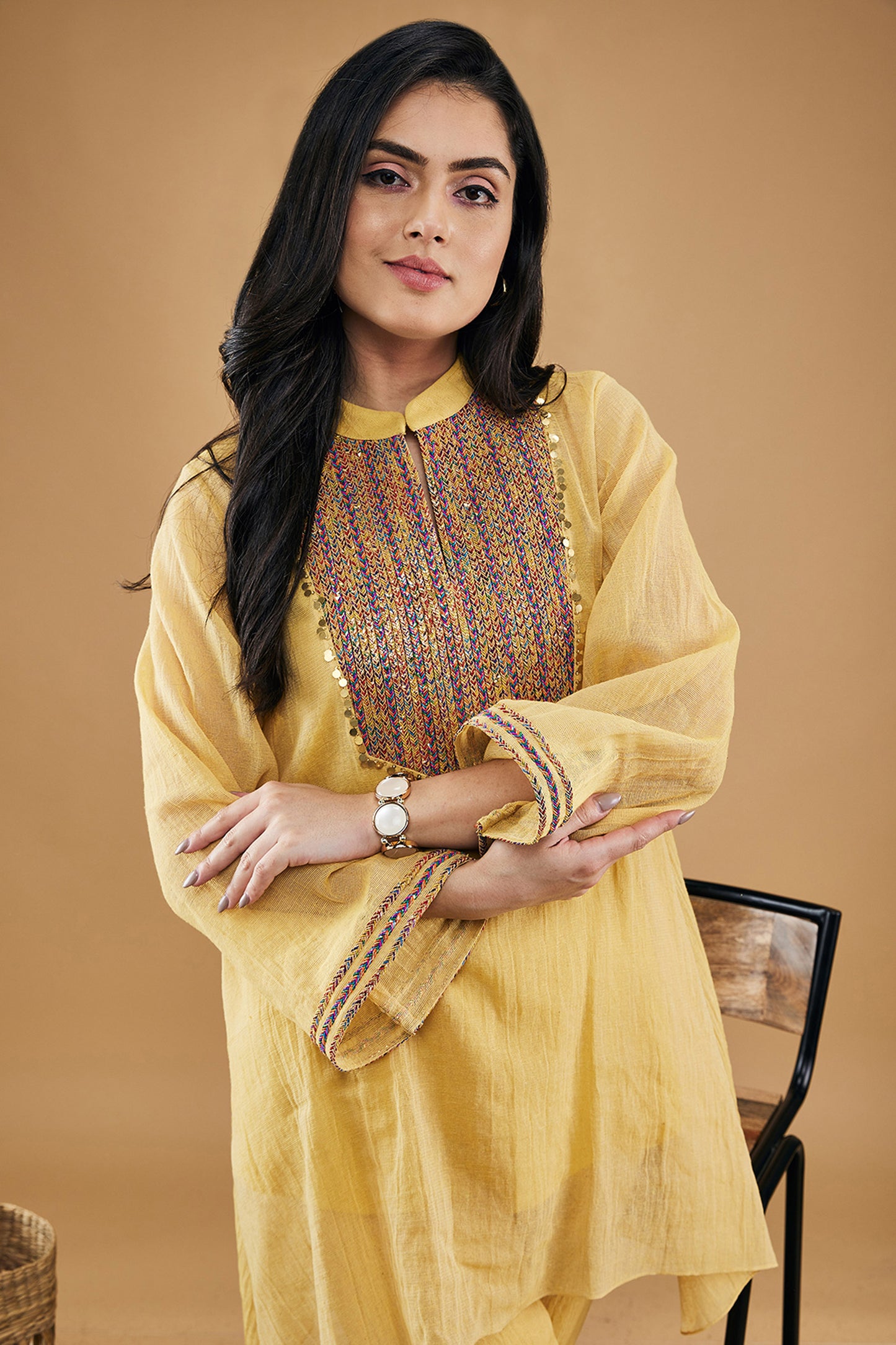 Azra Yellow Embellished Kurta Set