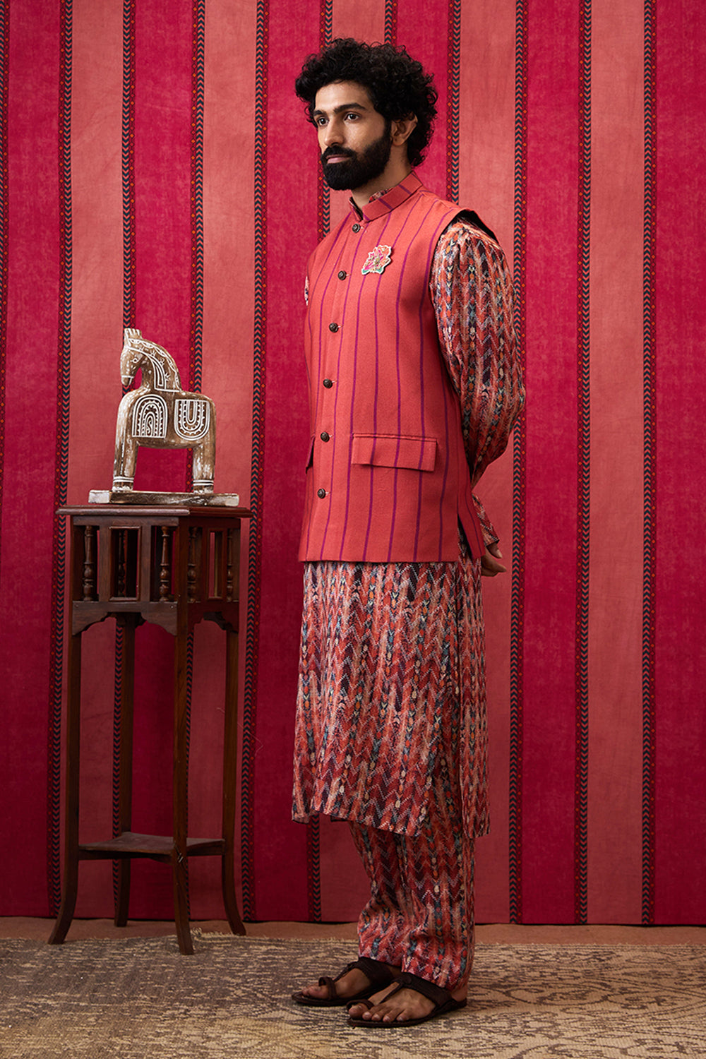 Adah Printed Bundi With Kurta Set