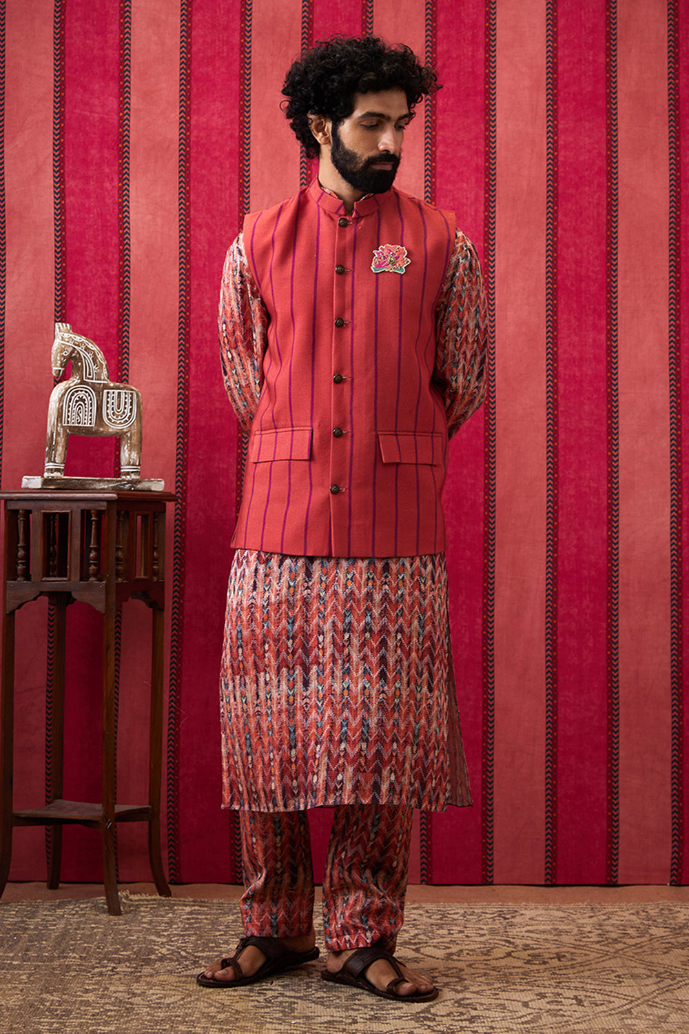Adah Printed Bundi With Kurta Set