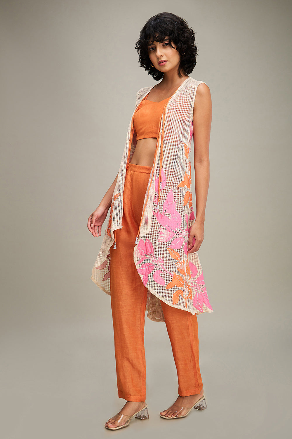 Zinnia Applique Co Ord Set With High Low Cape