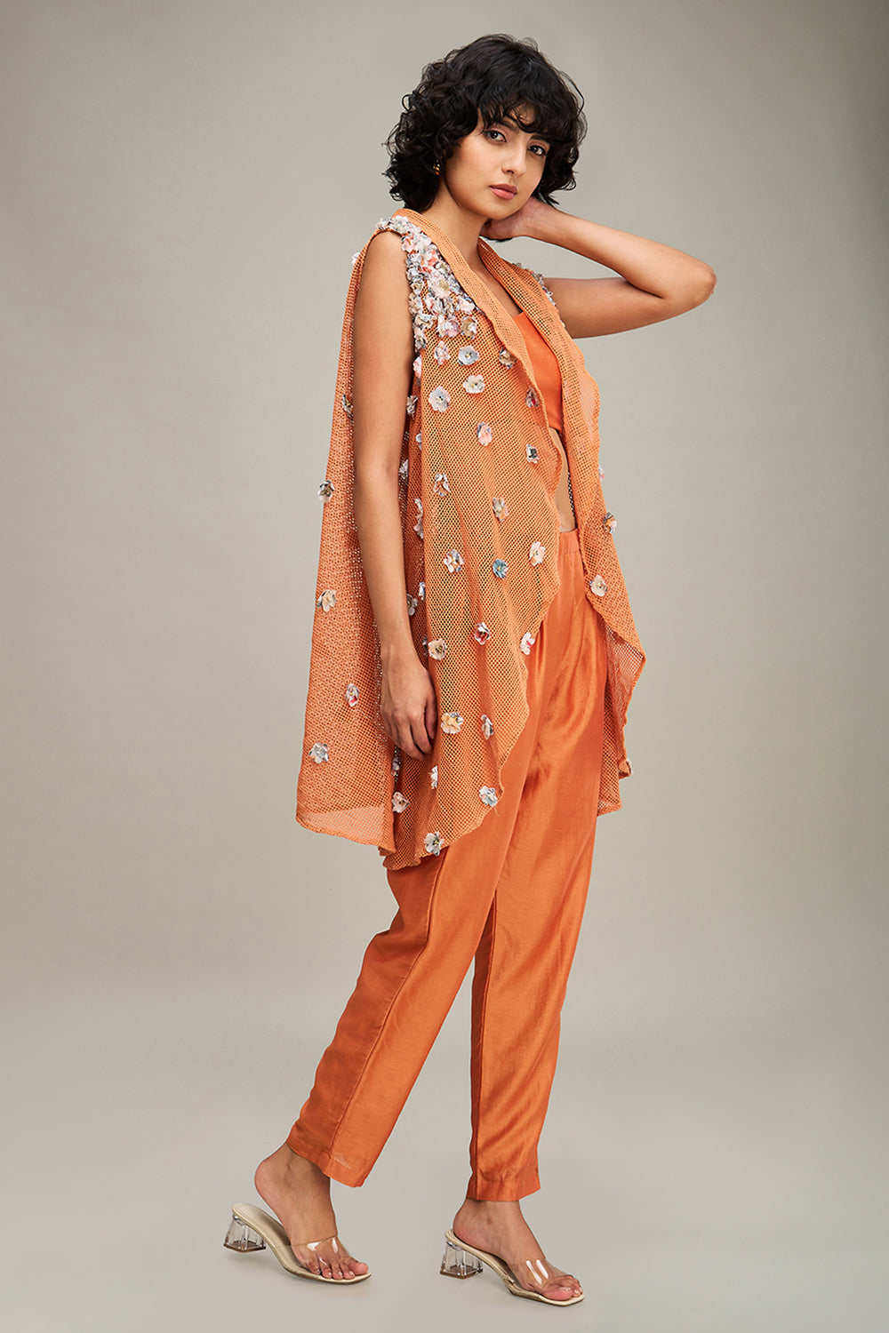 Conversational Embellished Co Ord Set With Cape