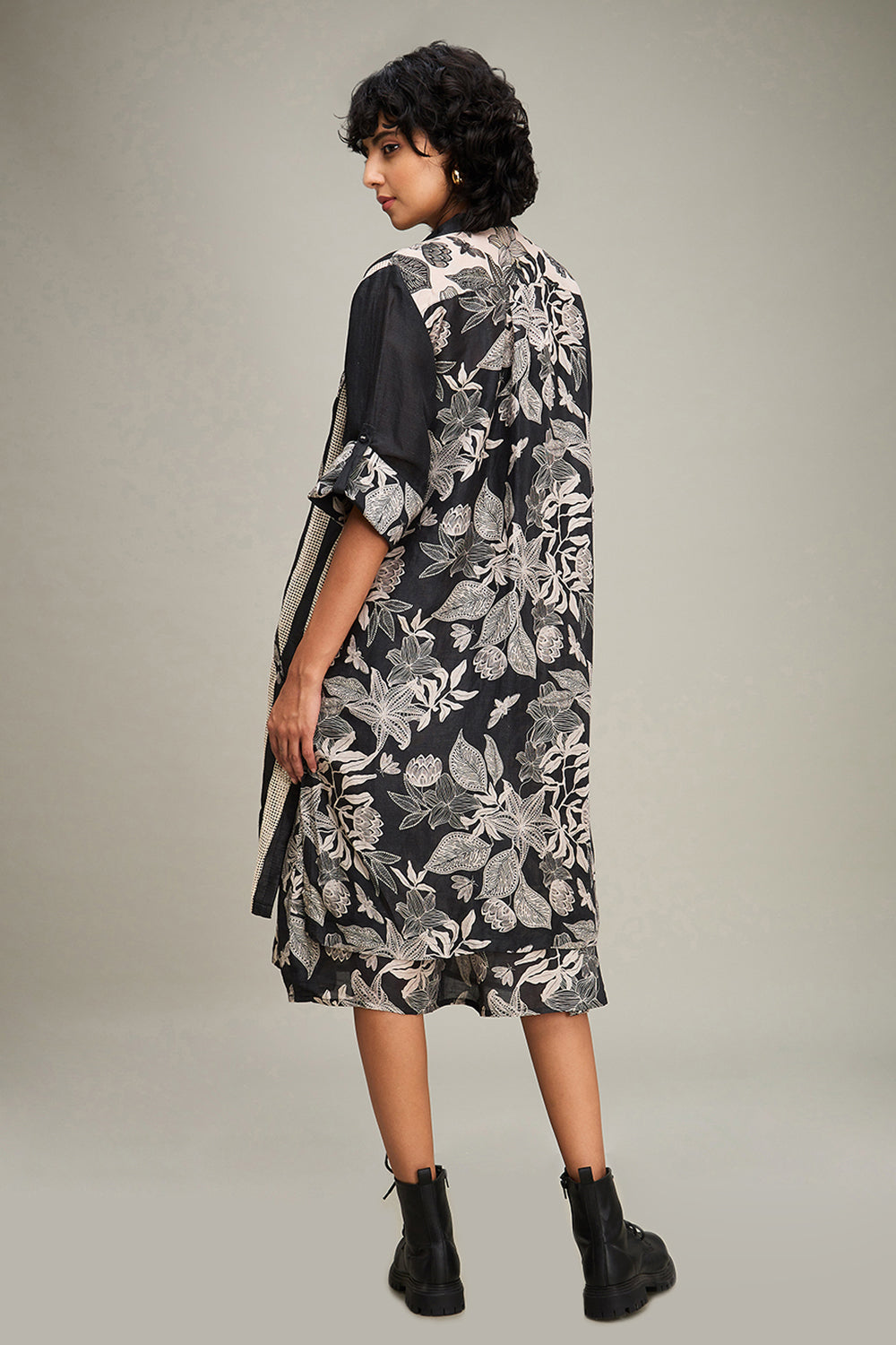 Black Ahyana Printed Long Dress And Jacket