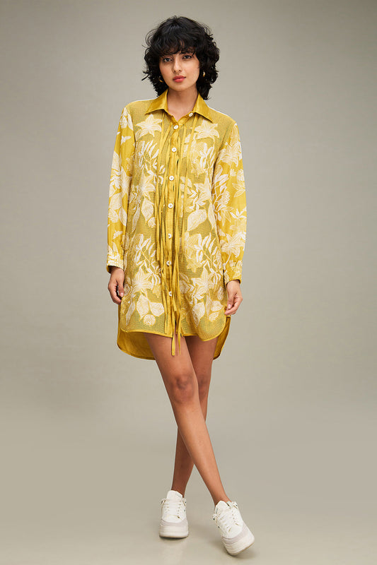 Mustard Yellow Ahyana Applique Shirt Dress