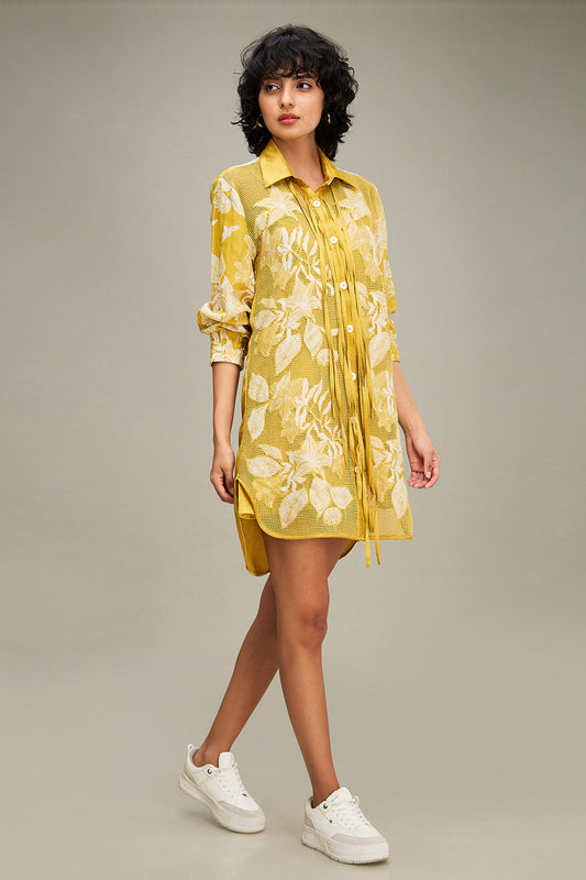 Mustard Yellow Ahyana Applique Shirt Dress