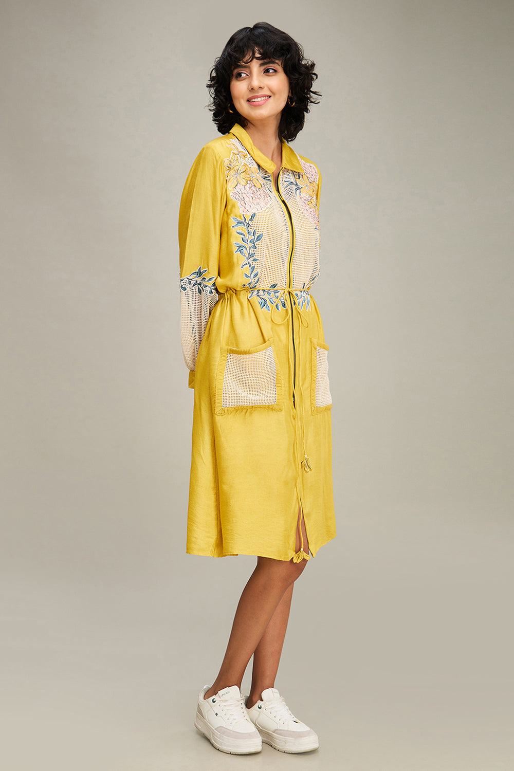 Yellow Zinnia Applique Long Dress