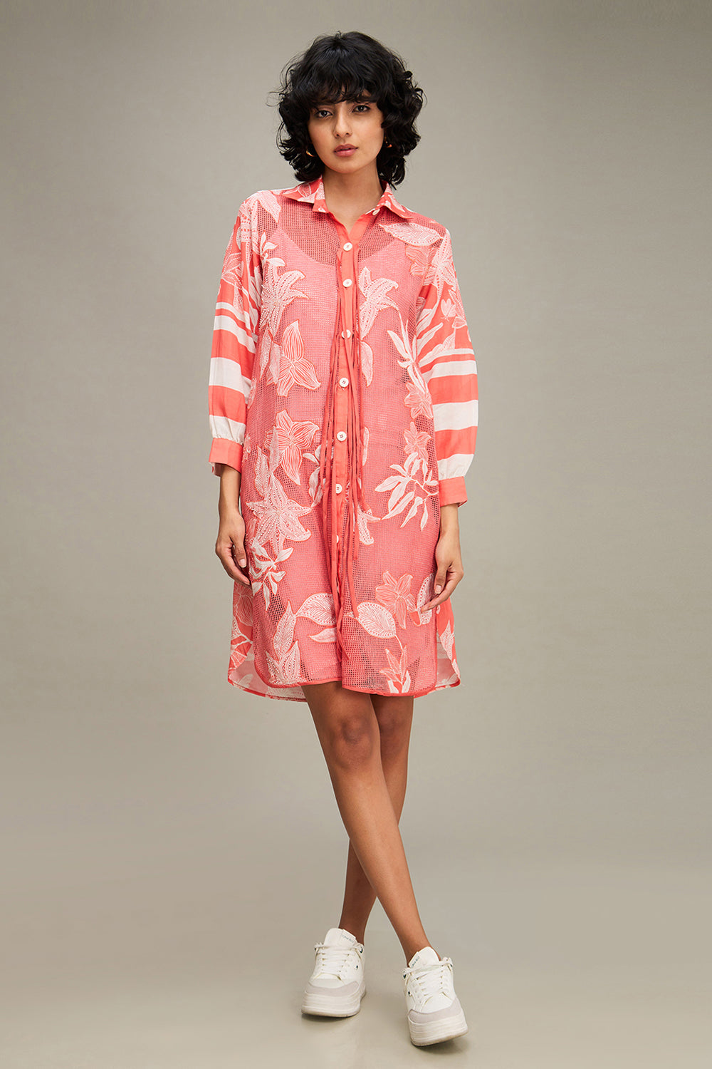 Pink Ahyana Applique Shirt Dress
