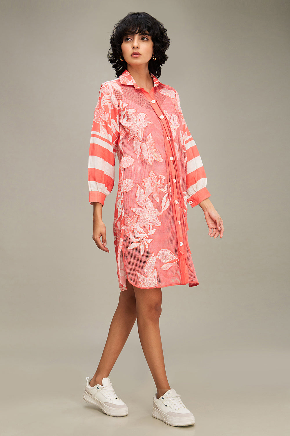 Pink Ahyana Applique Shirt Dress