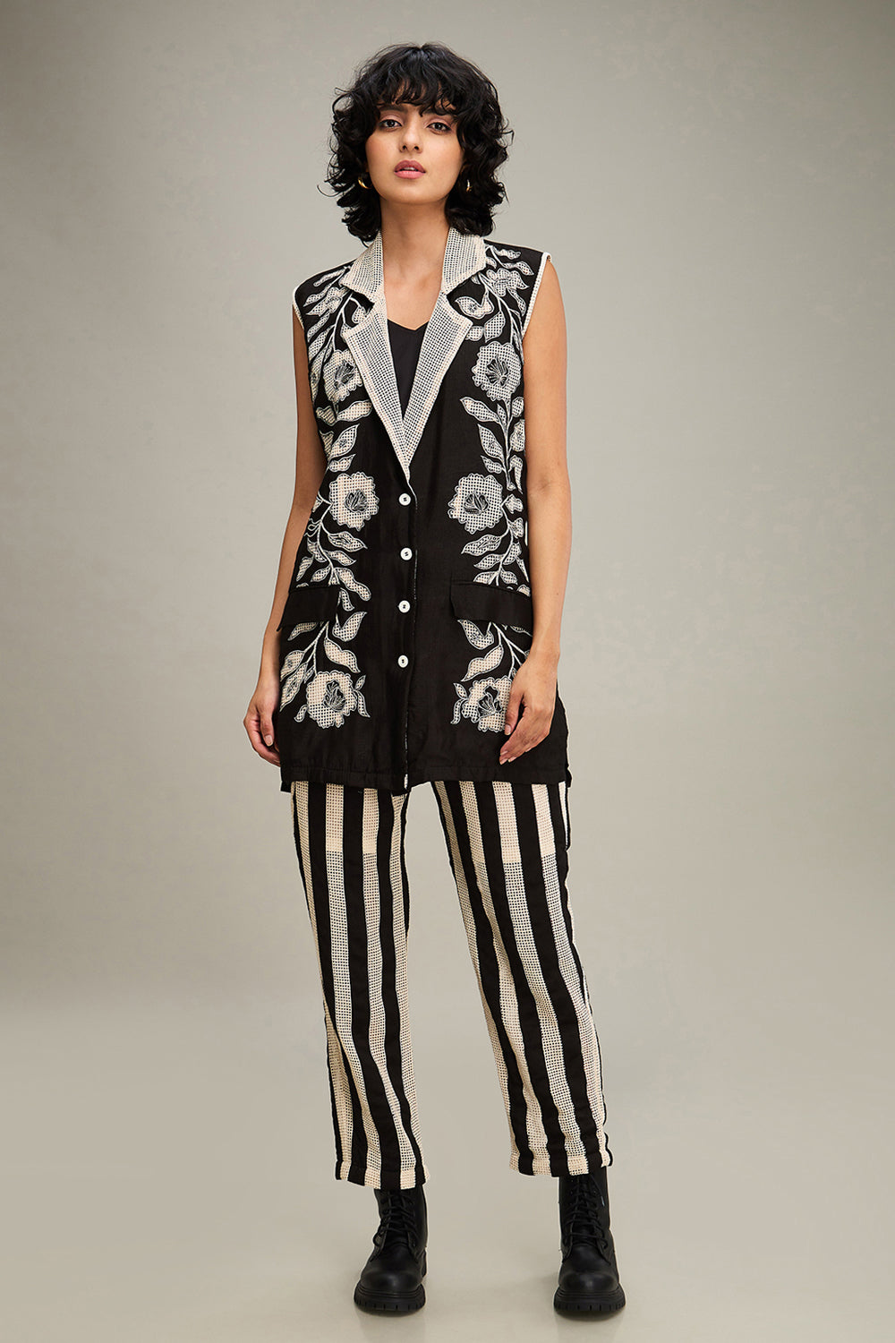 Black Zinnia Applique Blazer Set