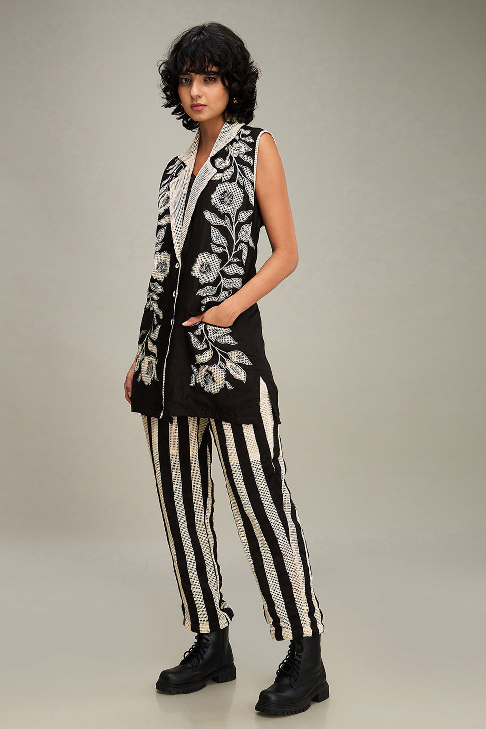 Black Zinnia Applique Blazer Set