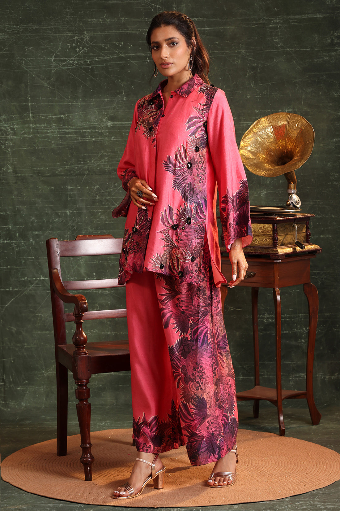 Pink Kaira Embellished Pallazo Set