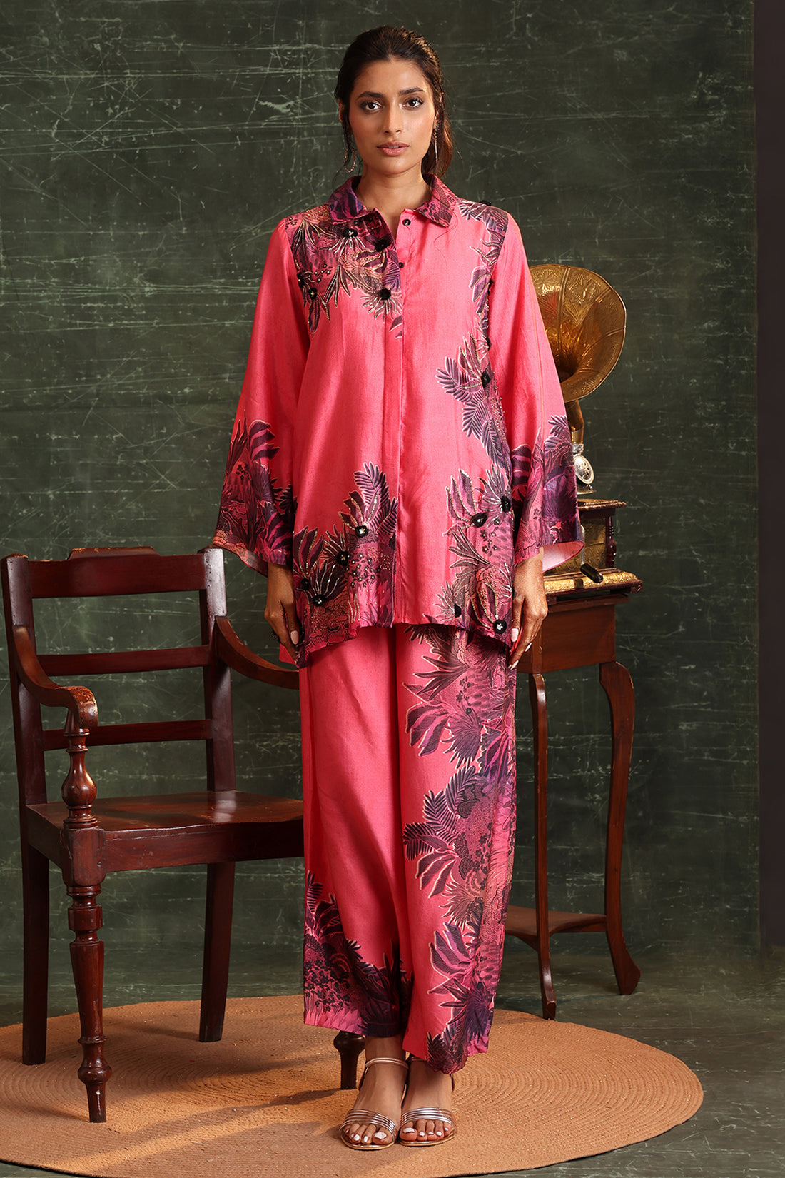 Pink Kaira Embellished Pallazo Set