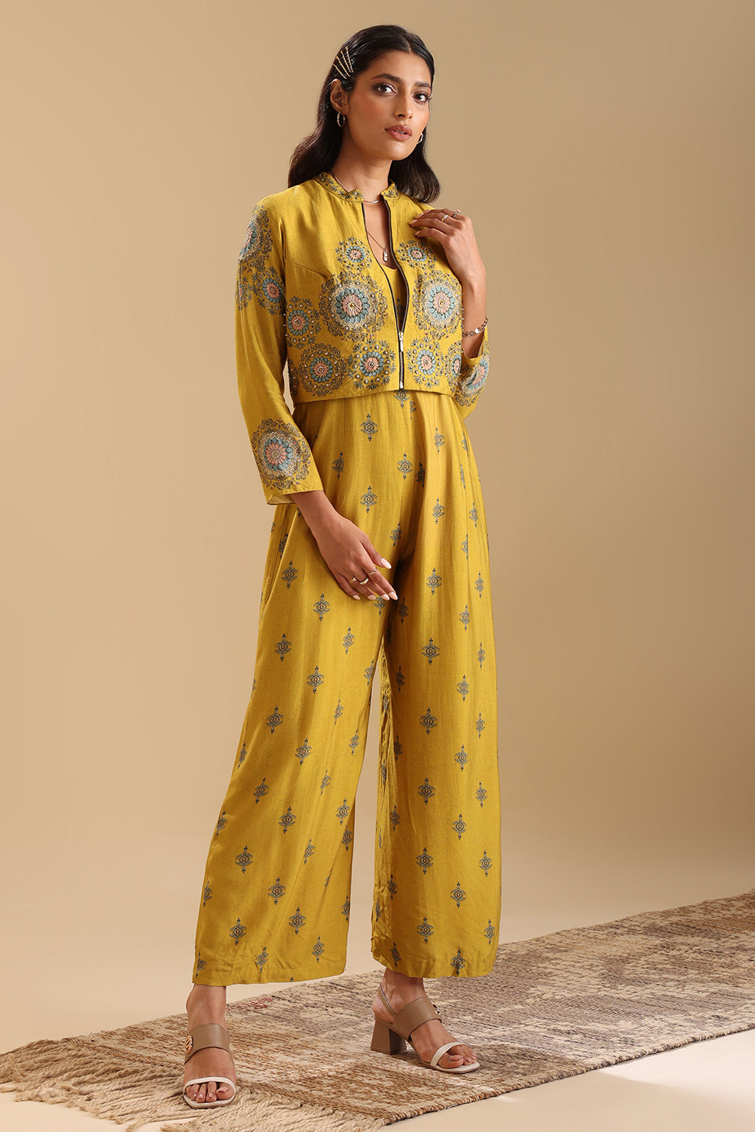 Eraya Embellished Printed Jumpsuit Set