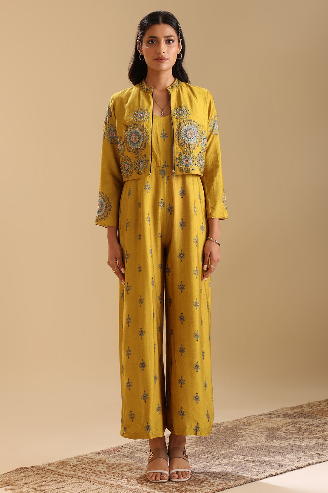Eraya Embellished Printed Jumpsuit Set