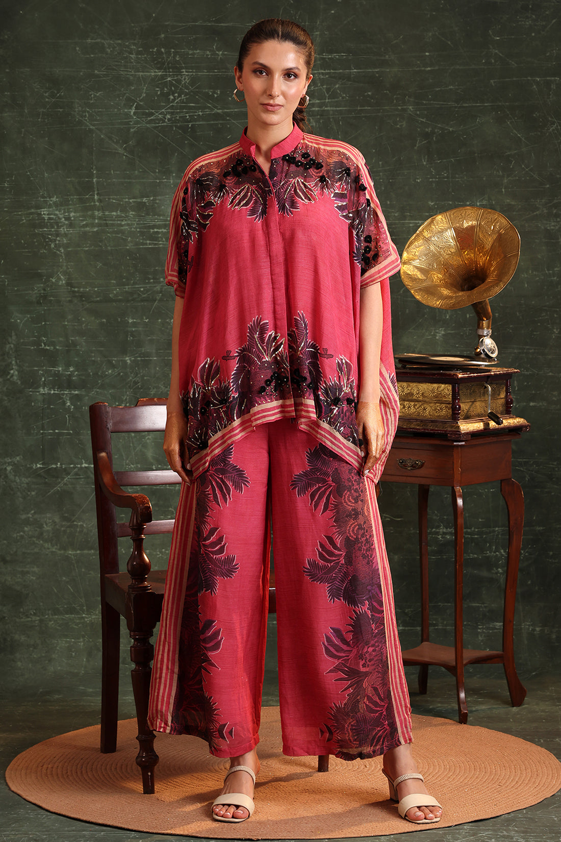 Pink Kaira Embellished  Kaftan Co-Ord Set