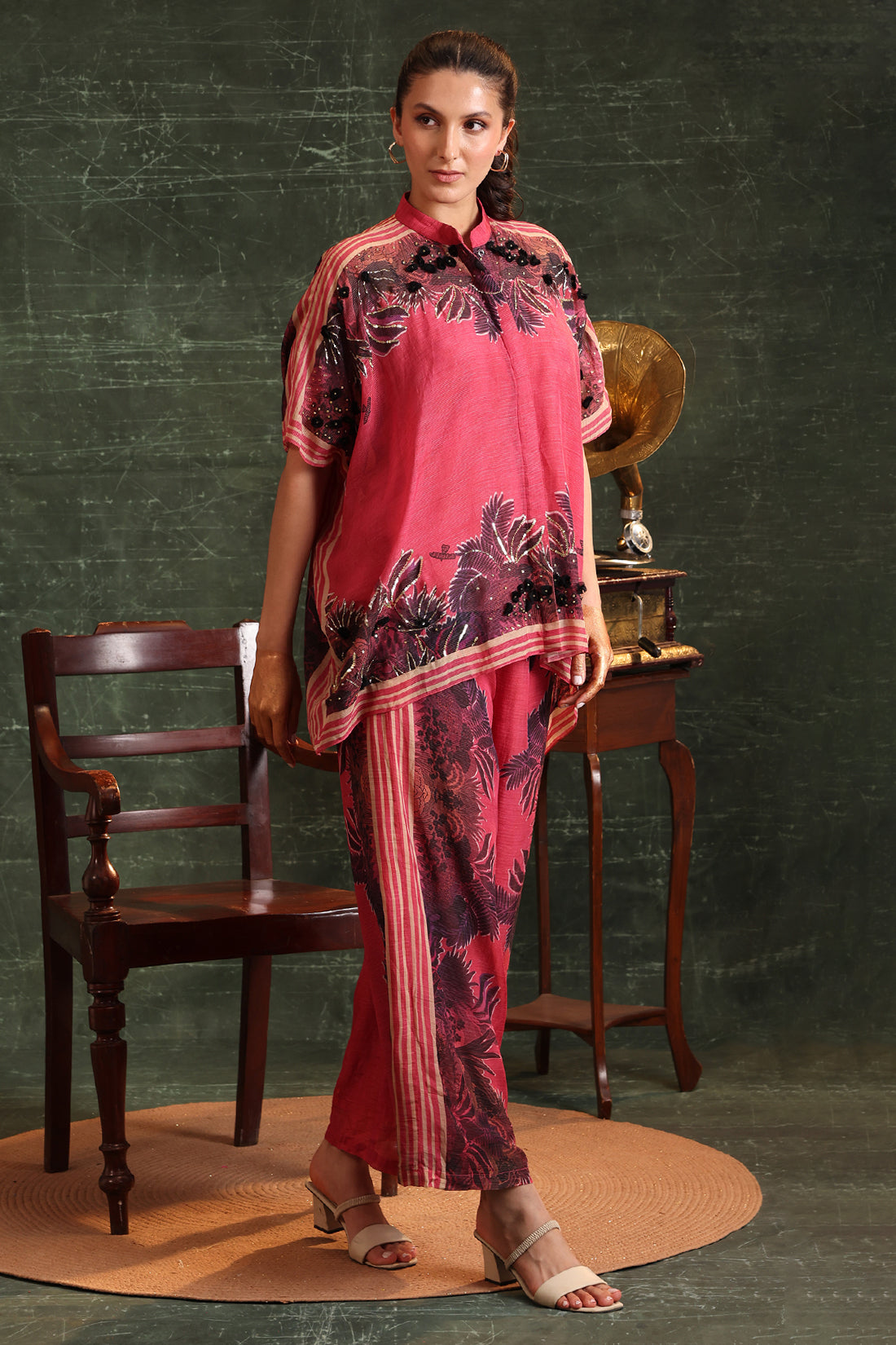 Pink Kaira Embellished  Kaftan Co-Ord Set