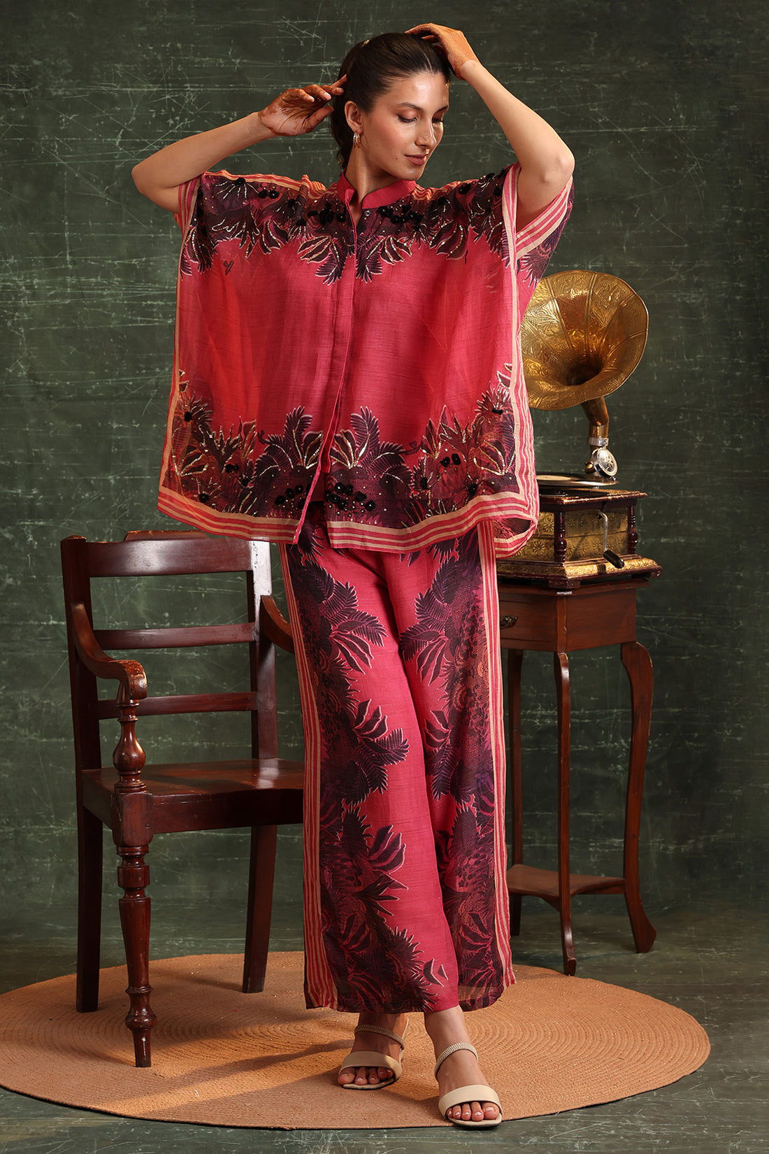 Pink Kaira Embellished  Kaftan Co-Ord Set